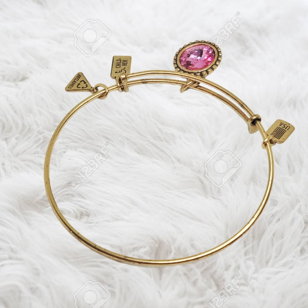 Alex and Ani October Color Code Rose Bangle Bracelet Shiny Gold - Picture 3 of 5